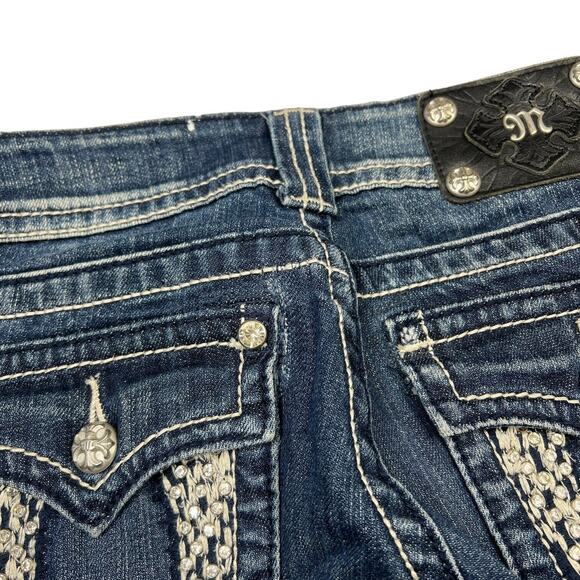 Miss Me Skinny Low Rise Jeans Y2K Wings Bling Rhinestones Embellished Womens 25 - Picture 6 of 8